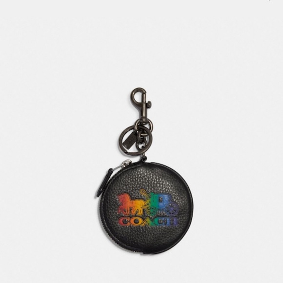 Authentic COACH Pebbled leather logo round coin zip keychain - Picture 3 of 11